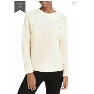 J Crew Crewneck Sweater with Jeweled Buttons Ivory / Natural Size Large